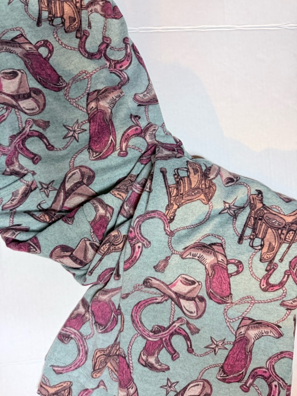easel Western Print Romper in Mint Green and Plum - Picture 3 of 6